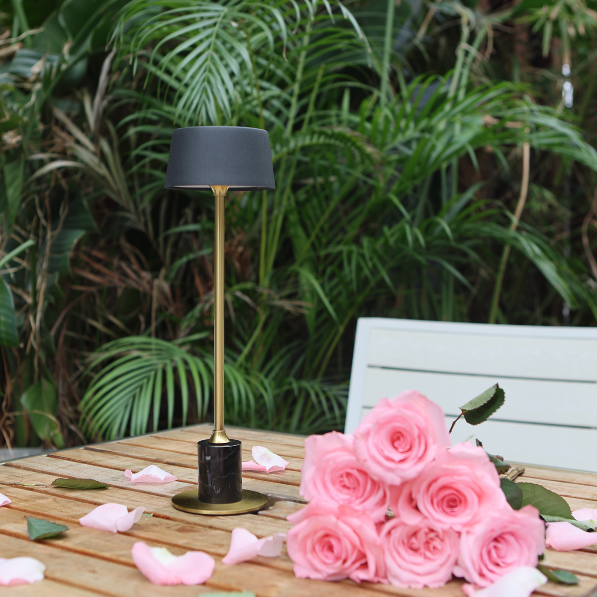 cordless ambient table lamp with adjustable light on wooden desk, perfect for romantic Valentine's Day.