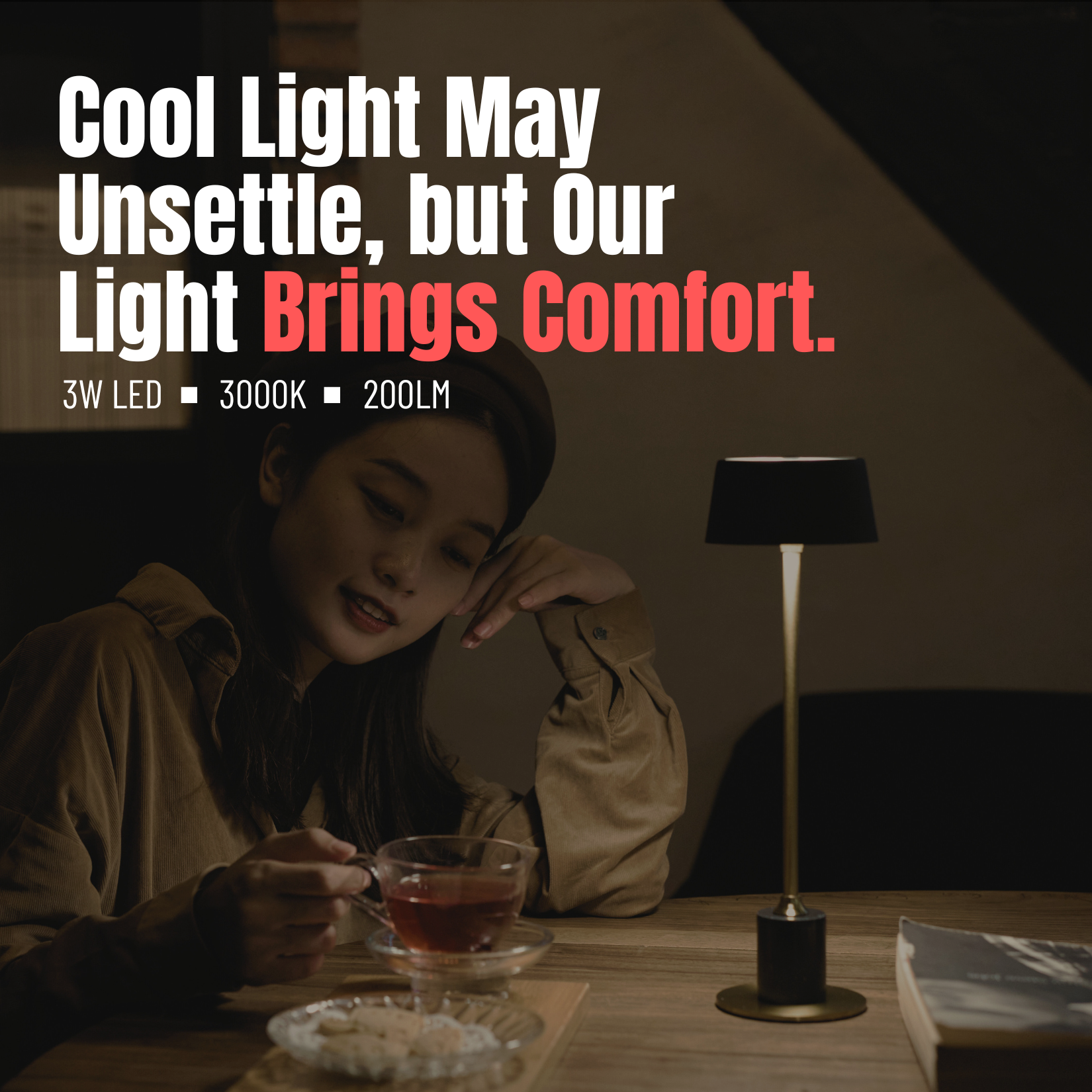 Restaurant tables lit with warm cordless lamps, providing a consistent glow throughout dinner service